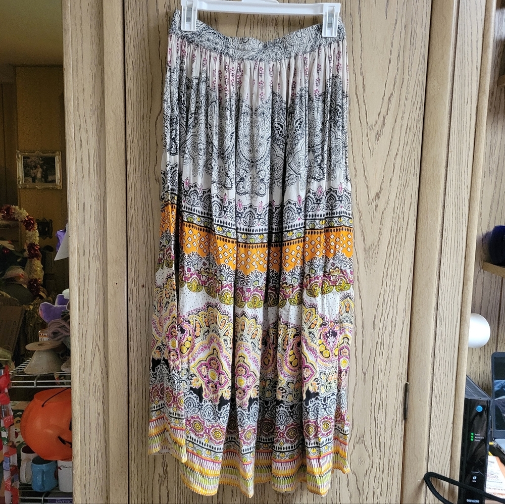 VTG Y2K Maxi Skirt India Eastern Print Festival Fairy Gypsy Boho Floral Flowy M - Picture 7 of 11